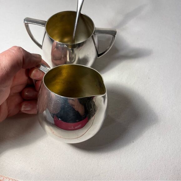 1950s Empire Craft's Quadruple Plate Creamer and Sugar Bowl Mid-Century Modern - Picture 5 of 12